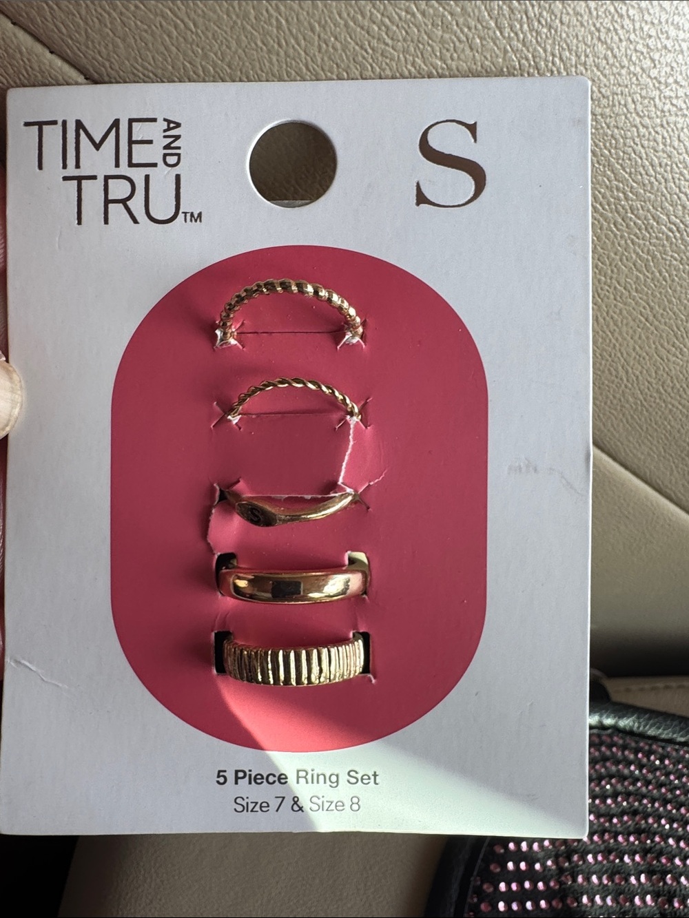 TIME AND TRU Gold Tone 5-Piece Women's Ring Set Size 7 & 8 (NEW)